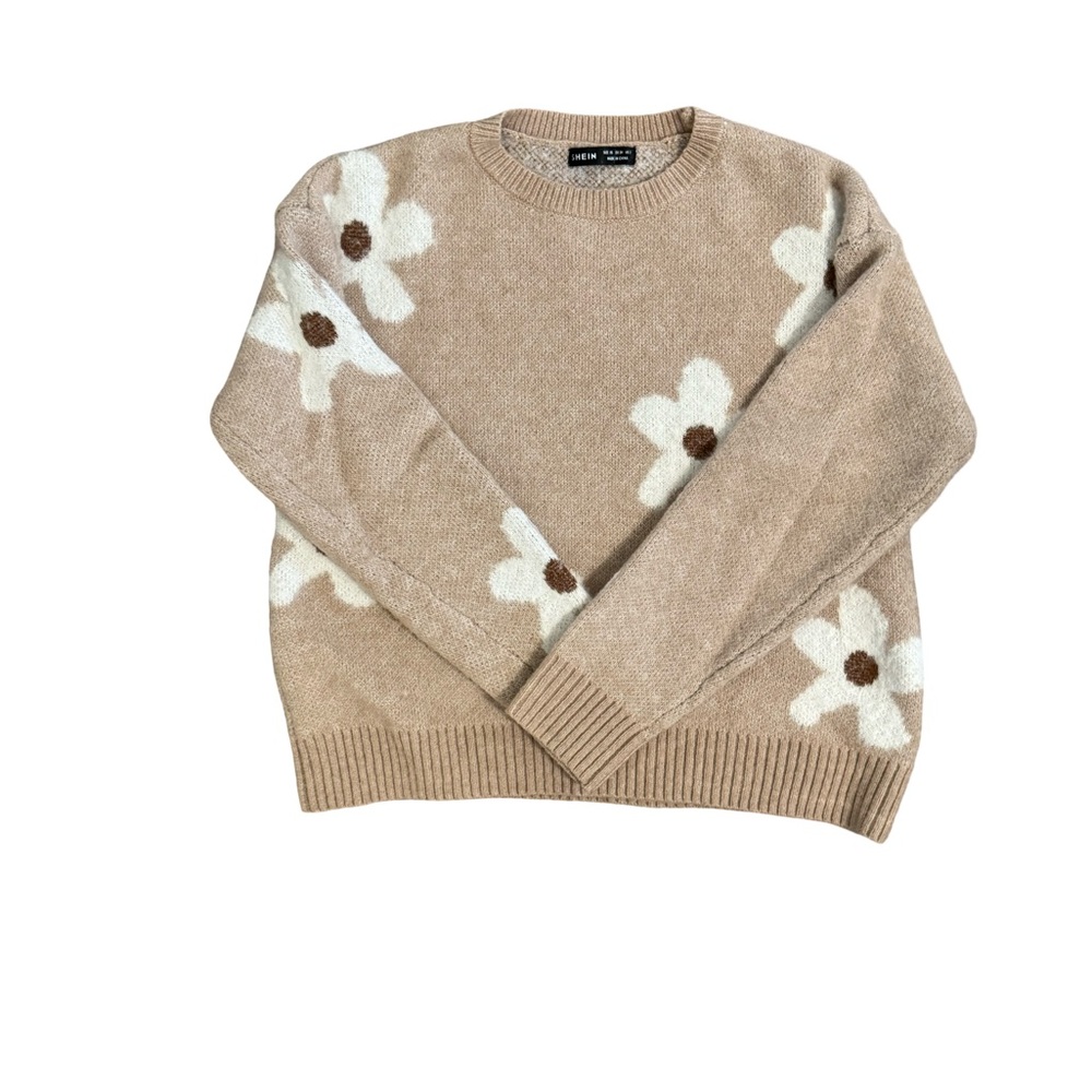 Brown and White Daisy Crewneck Sweater